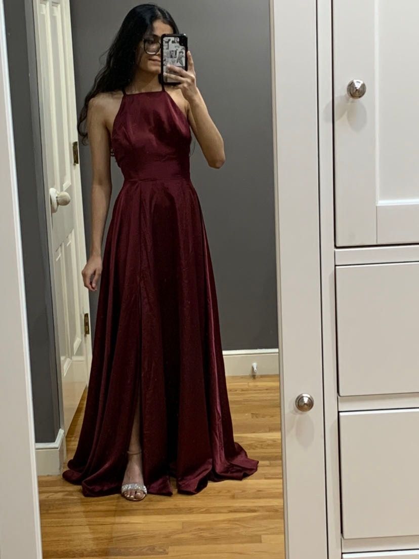 Size 00 Burgundy Red Side Slit Dress on Queenly