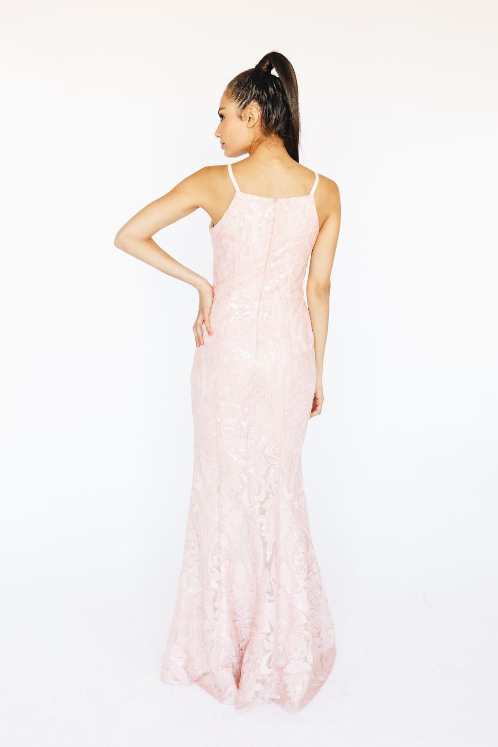 Style 8431-1 Minuet Size 10 Prom Lace Light Pink Side Slit Dress on Queenly