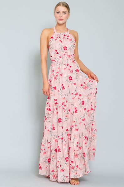 Style DA25443Y-3 Aakaa Size 10 Halter Floral Pink Floor Length Maxi on Queenly