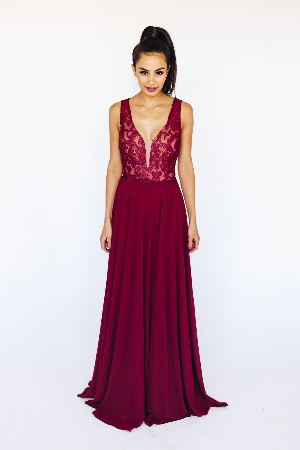 Style MARY 8370 Minuet Size 6 Burgundy Red A-line Dress on Queenly