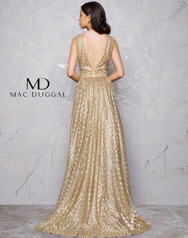 Style 80727 Mac Duggal Size 14 Pageant Sequined Gold A-line Dress on Queenly