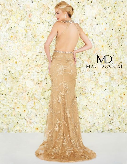 Style 66461 Mac Duggal Size 4 Pageant Lace Gold Mermaid Dress on Queenly