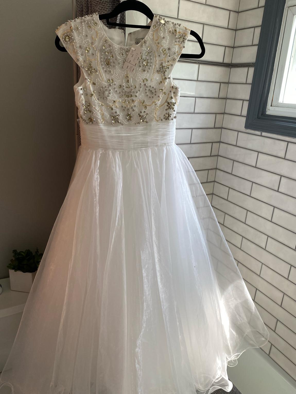 Sherri Hill Girls Size 12 Pageant Sequined White Dress With Train on Queenly