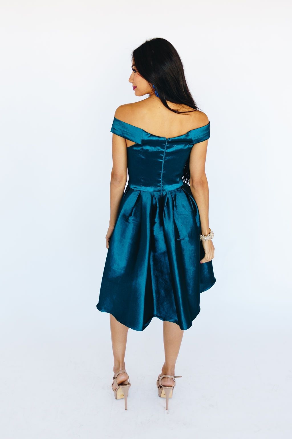 Style 8858 Minuet Size 10 Off The Shoulder Satin Blue Cocktail Dress on Queenly