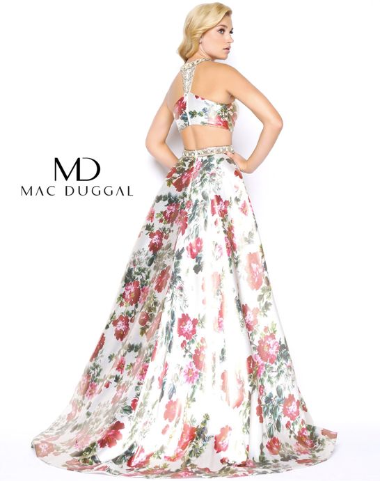 Style 66036M Mac Duggal Size 6 Prom High Neck Floral White A-line Dress on Queenly