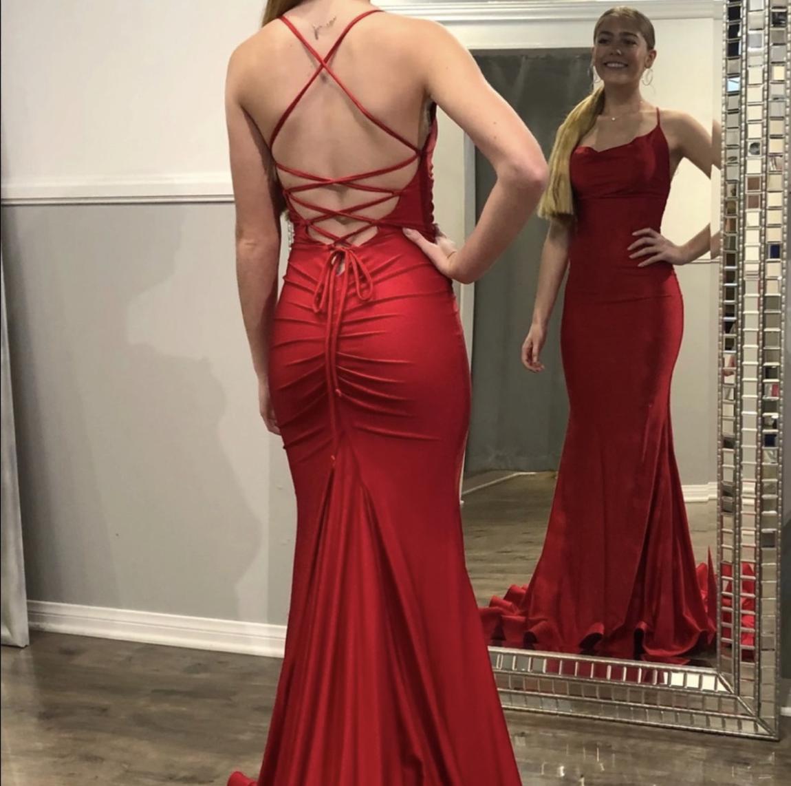 Mia Bella Couture Size 4 Prom Satin Red Mermaid Dress on Queenly