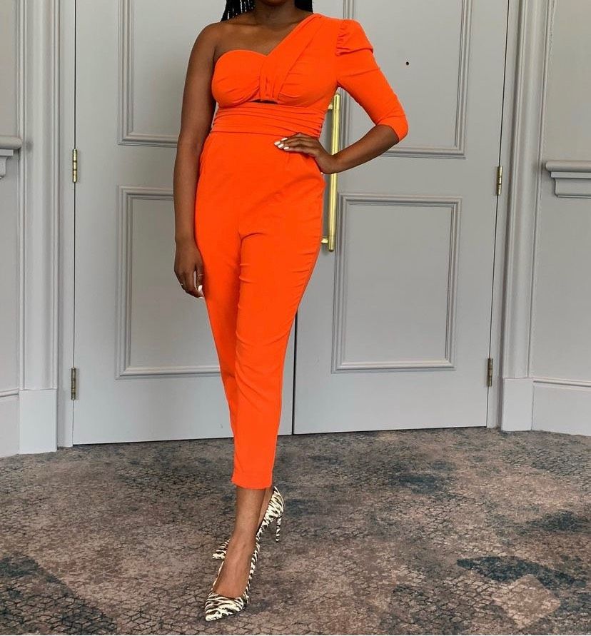 Size 6 Orange Formal Jumpsuit on Queenly