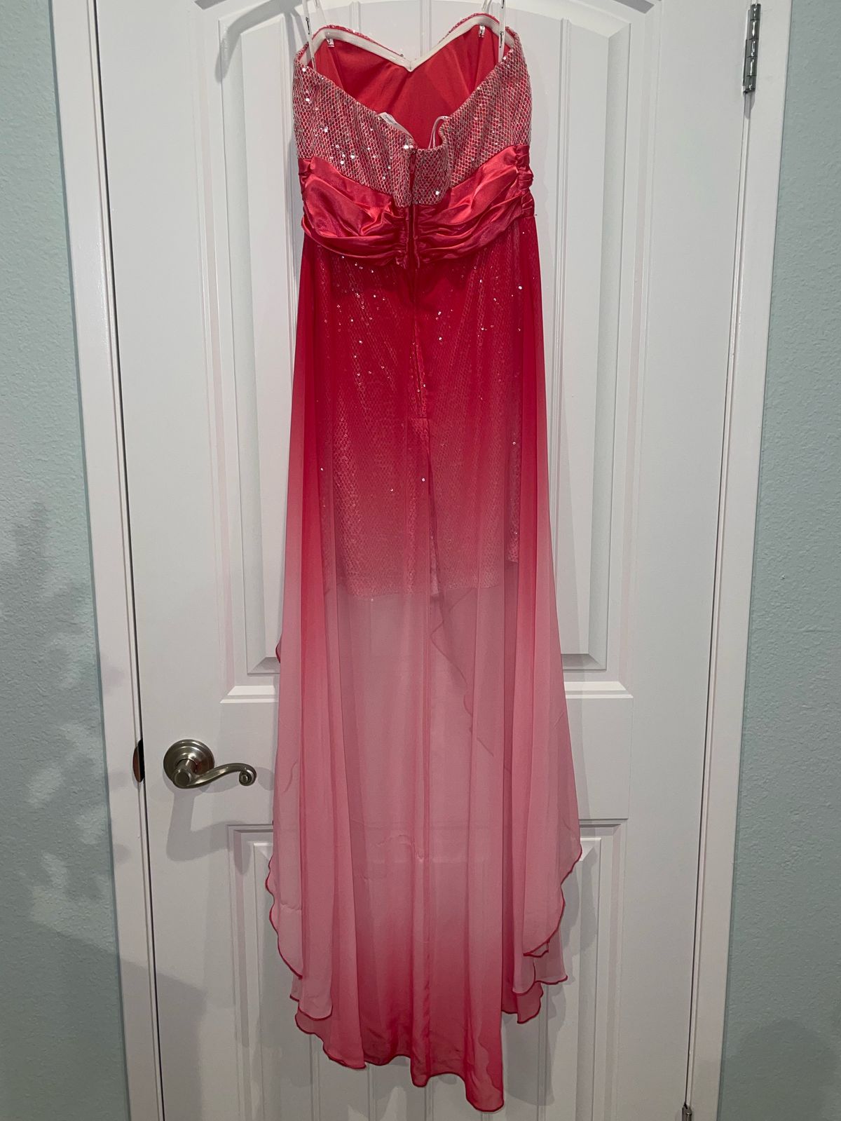 Size 2 Prom Strapless Sequined Hot Pink Side Slit Dress on Queenly
