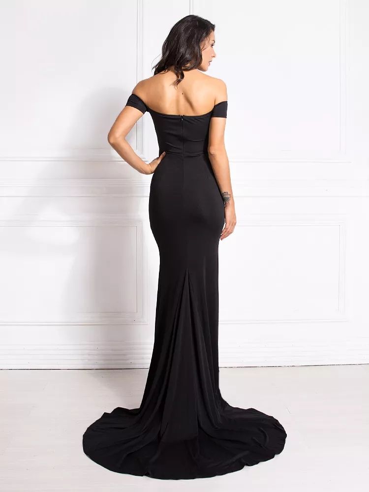 Size 8 Off The Shoulder Black Side Slit Dress on Queenly