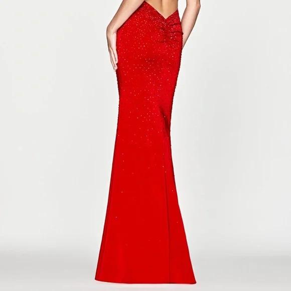 Style S10656 Faviana Size 2 Satin Red Dress With Train on Queenly