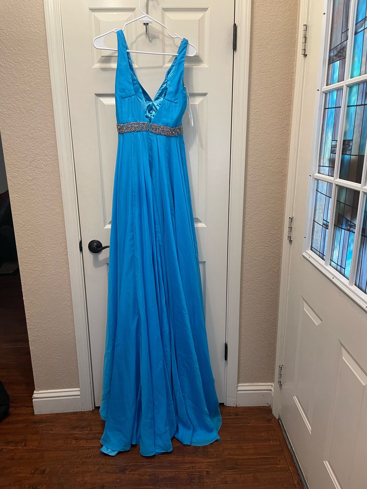 Rachel Allan Size 4 Pageant Sequined Turquoise Blue Floor Length Maxi on Queenly