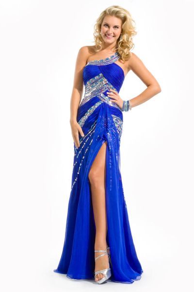 Style 6041 Rachel Allan/Party Time Formals Size 10 Prom Blue Side Slit Dress on Queenly
