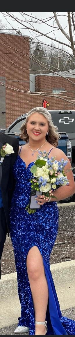 Cinderella divine Size 8 Prom Royal Blue Ball Gown on Queenly
