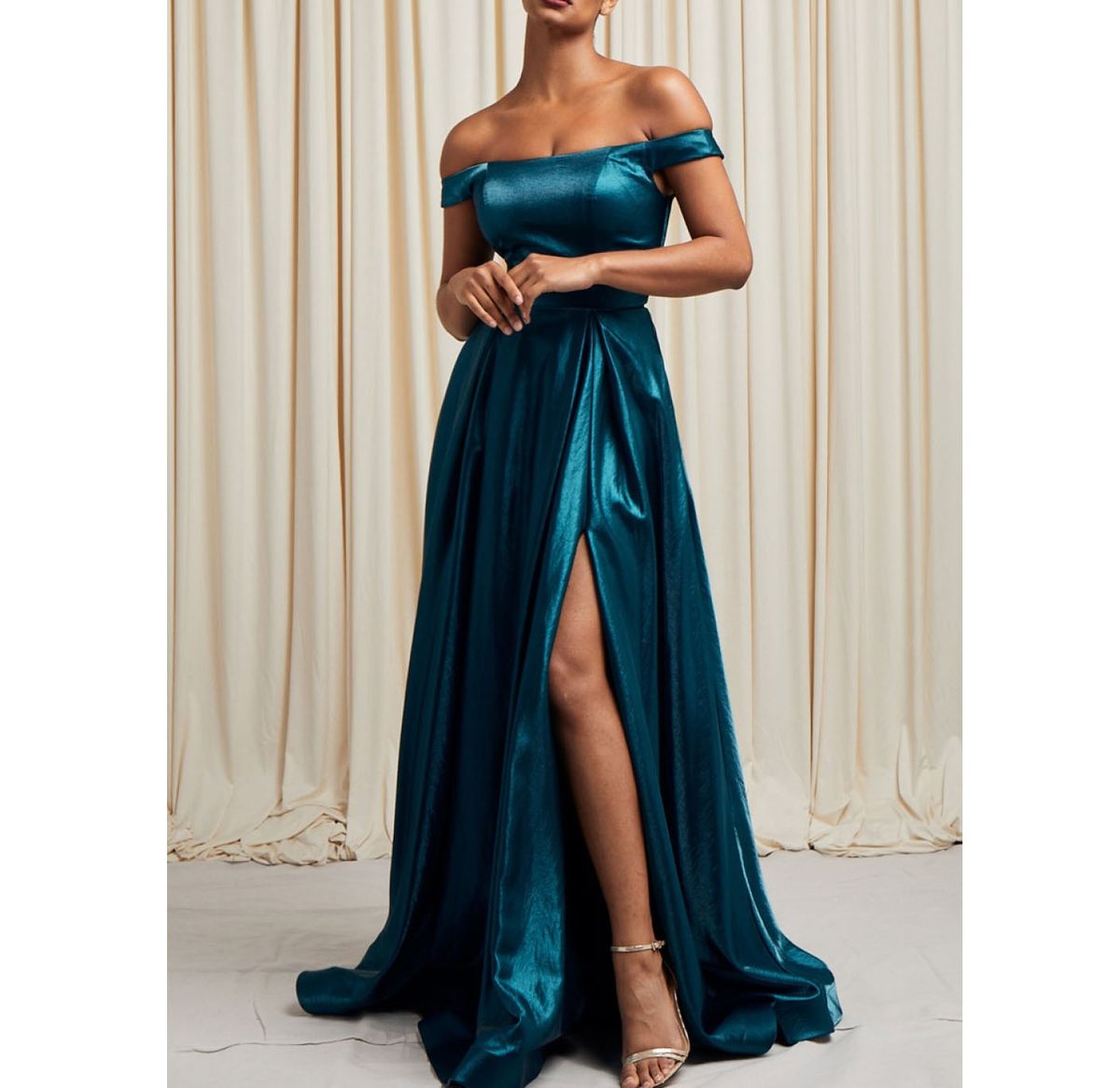 Style Teal Blue Satin Off the shoulder Ball Gown Bicici & Coty Size 4 Prom Off The Shoulder Royal Blue A-line Dress on Queenly