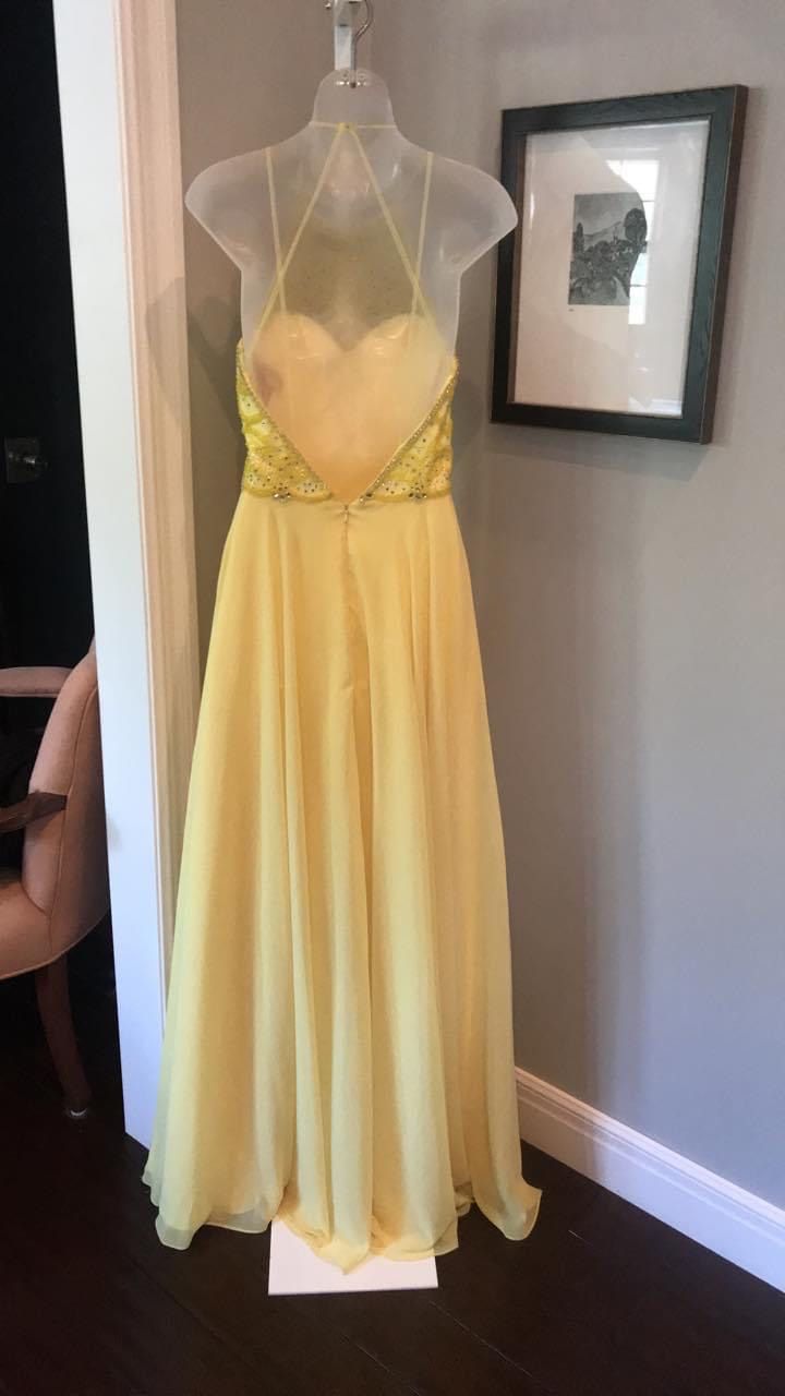 Size 4 Prom Halter Yellow Floor Length Maxi on Queenly