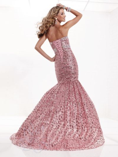 Style 16745 Tiffany Designs Size 10 Prom Strapless Sequined Light Pink Mermaid Dress on Queenly