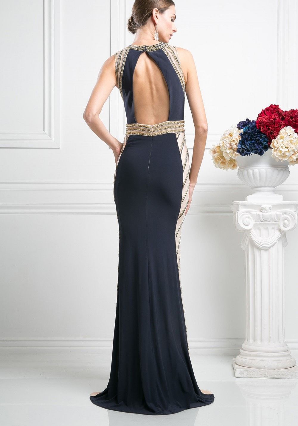 Size 4 Navy Gold Floor Length Maxi on Queenly