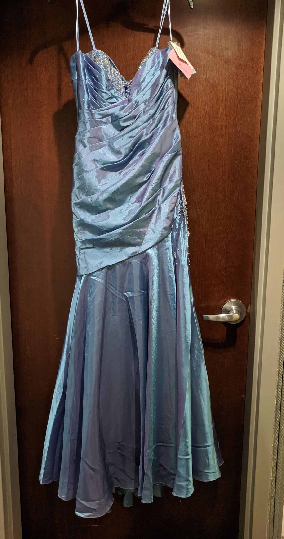 Style 8154 MoriLee Size 10 Prom Strapless Sequined Light Blue Mermaid Dress on Queenly