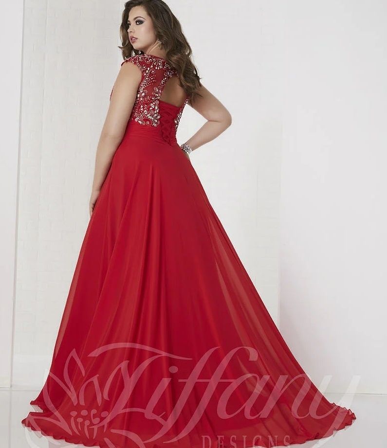 Style 16319 Tiffany Designs Plus Size 24 Prom Sequined Red A-line Dress on Queenly