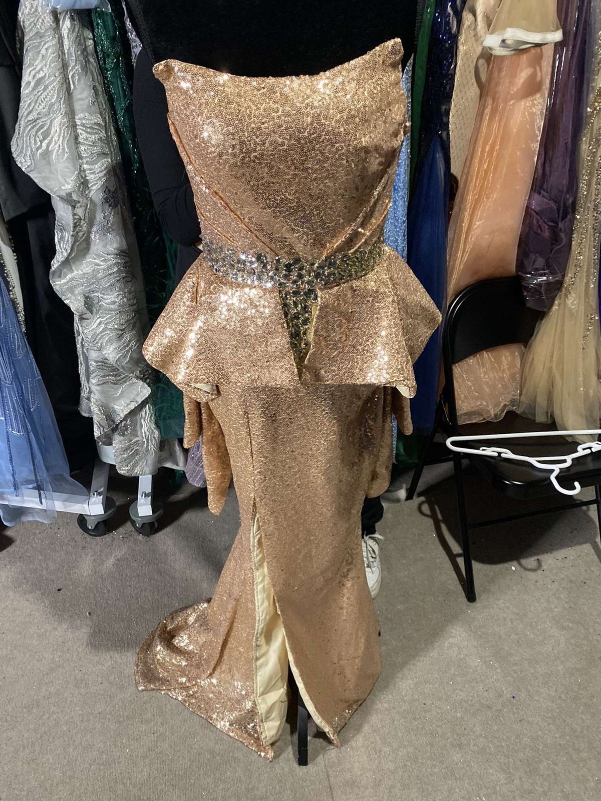 Custom made Size 2 Rose Gold Side Slit Dress on Queenly
