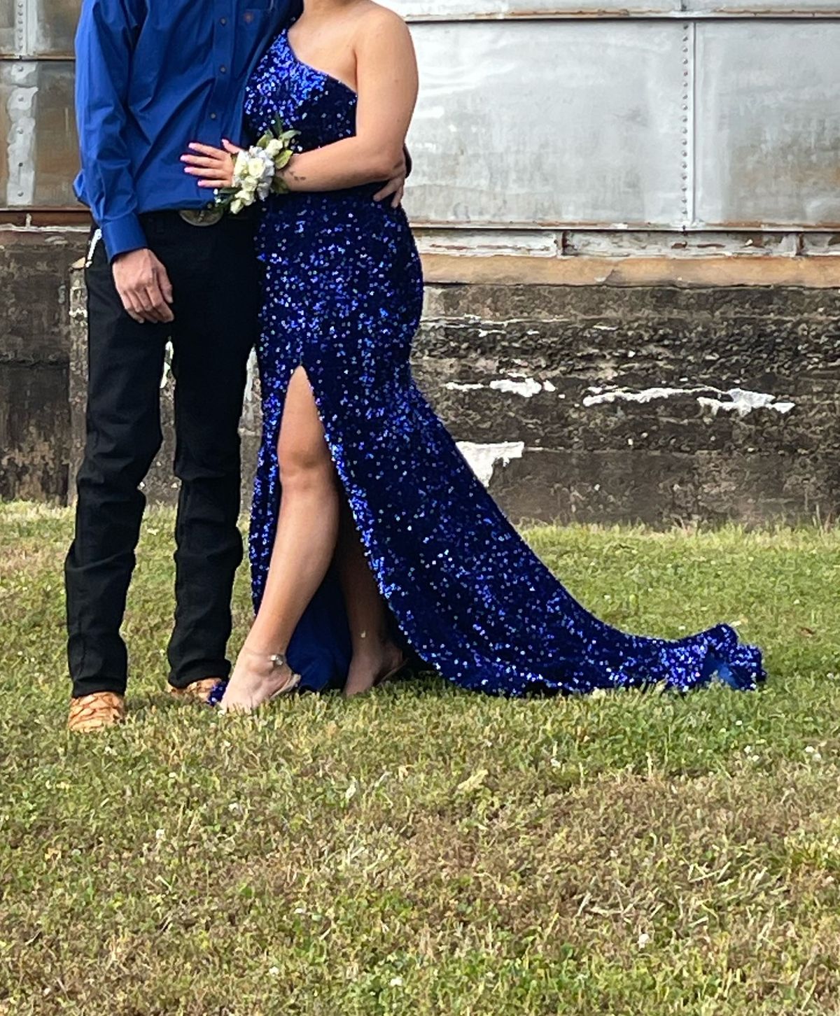 Sherri Hill Size 10 Prom One Shoulder Royal Blue Dress With Train on Queenly