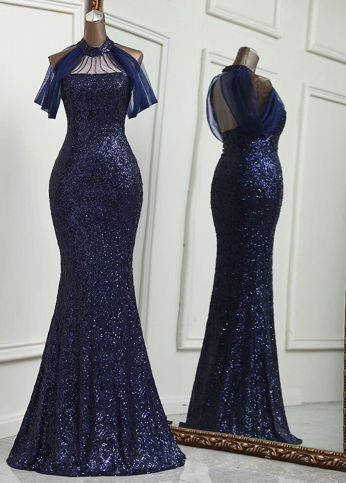 Size 8 Prom Sequined Blue Mermaid Dress on Queenly
