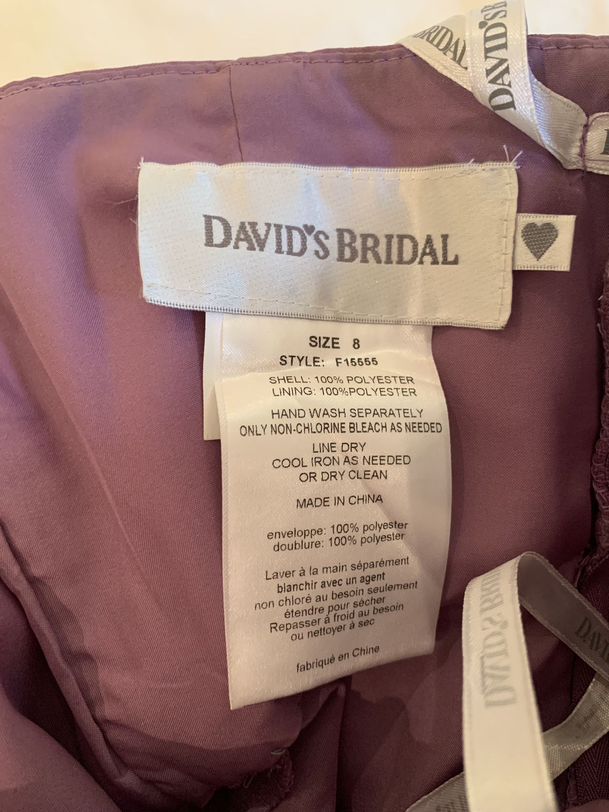 Style F15555 David's Bridal Size 8 Bridesmaid Purple Ball Gown on Queenly