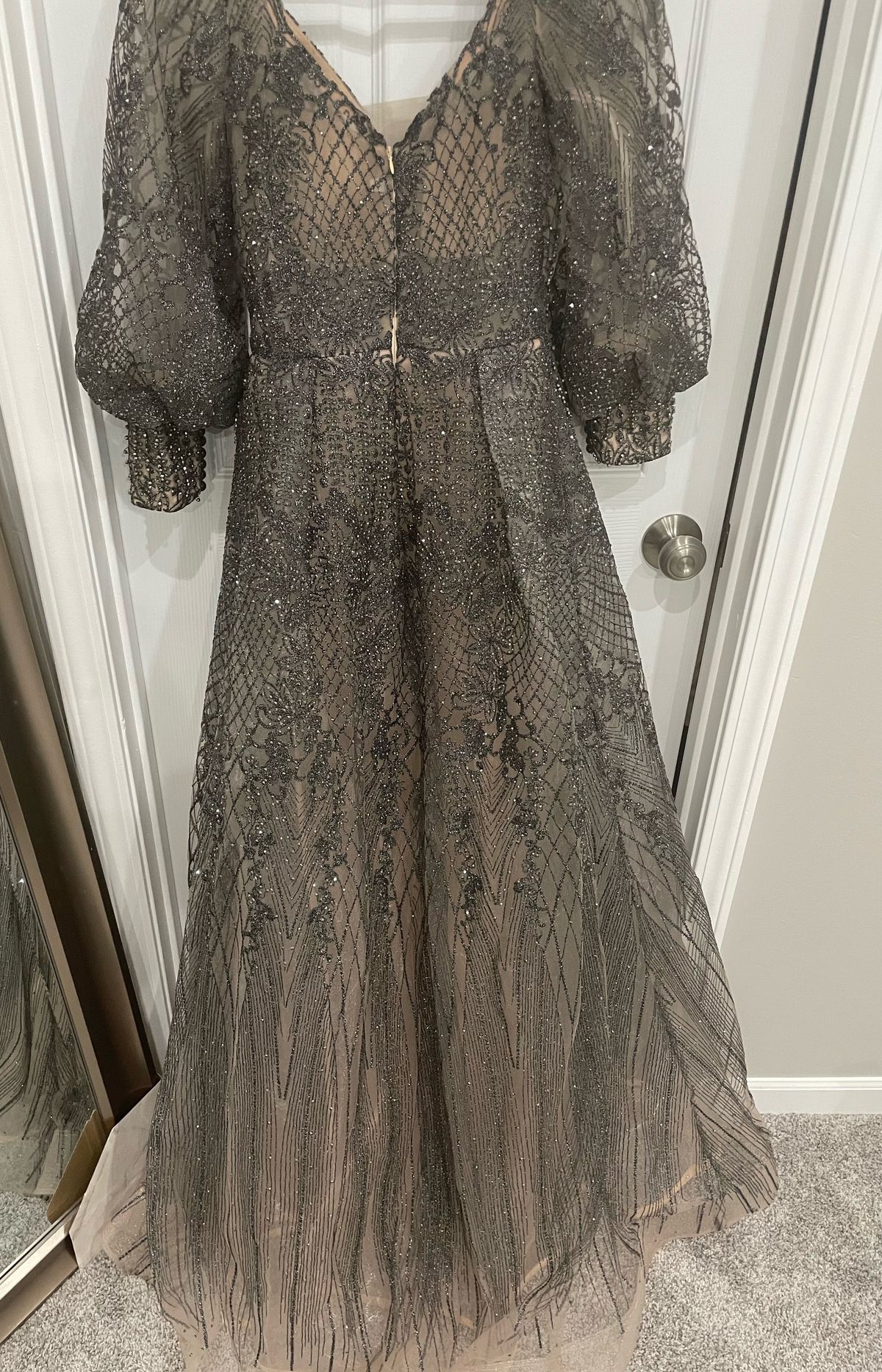 Size 8 Bridesmaid Long Sleeve Lace Multicolor Floor Length Maxi on Queenly