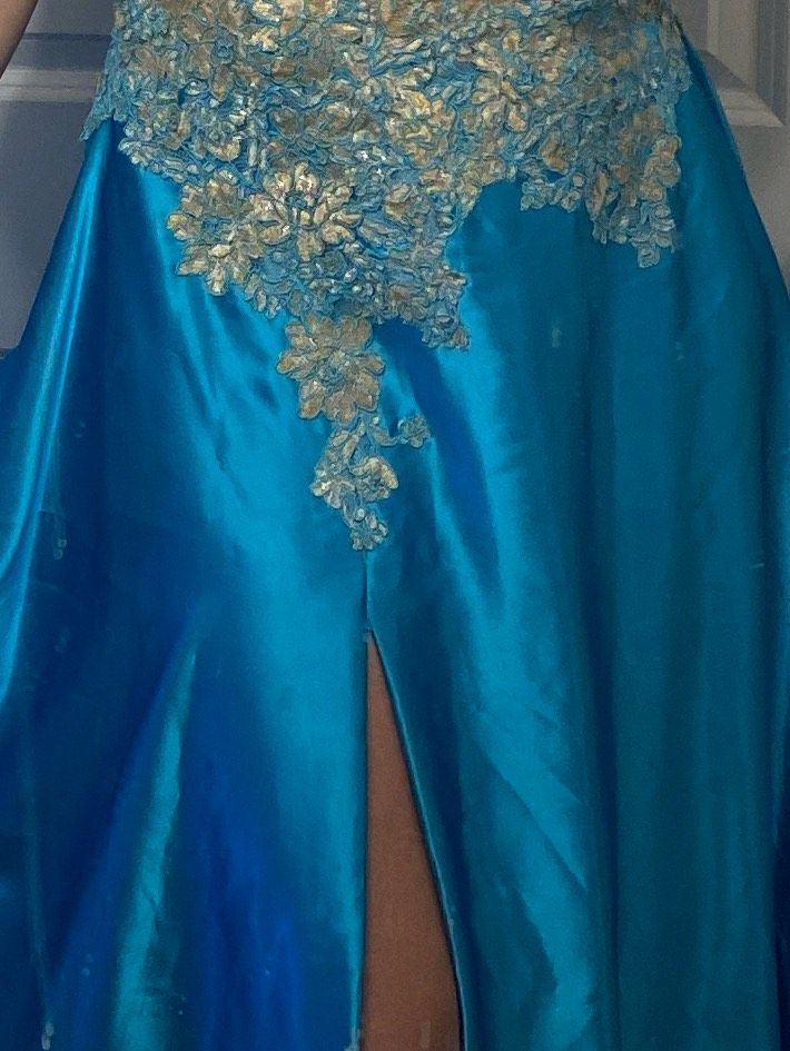 Sherri Hill Size 2 Prom Satin Turquoise Blue A-line Dress on Queenly