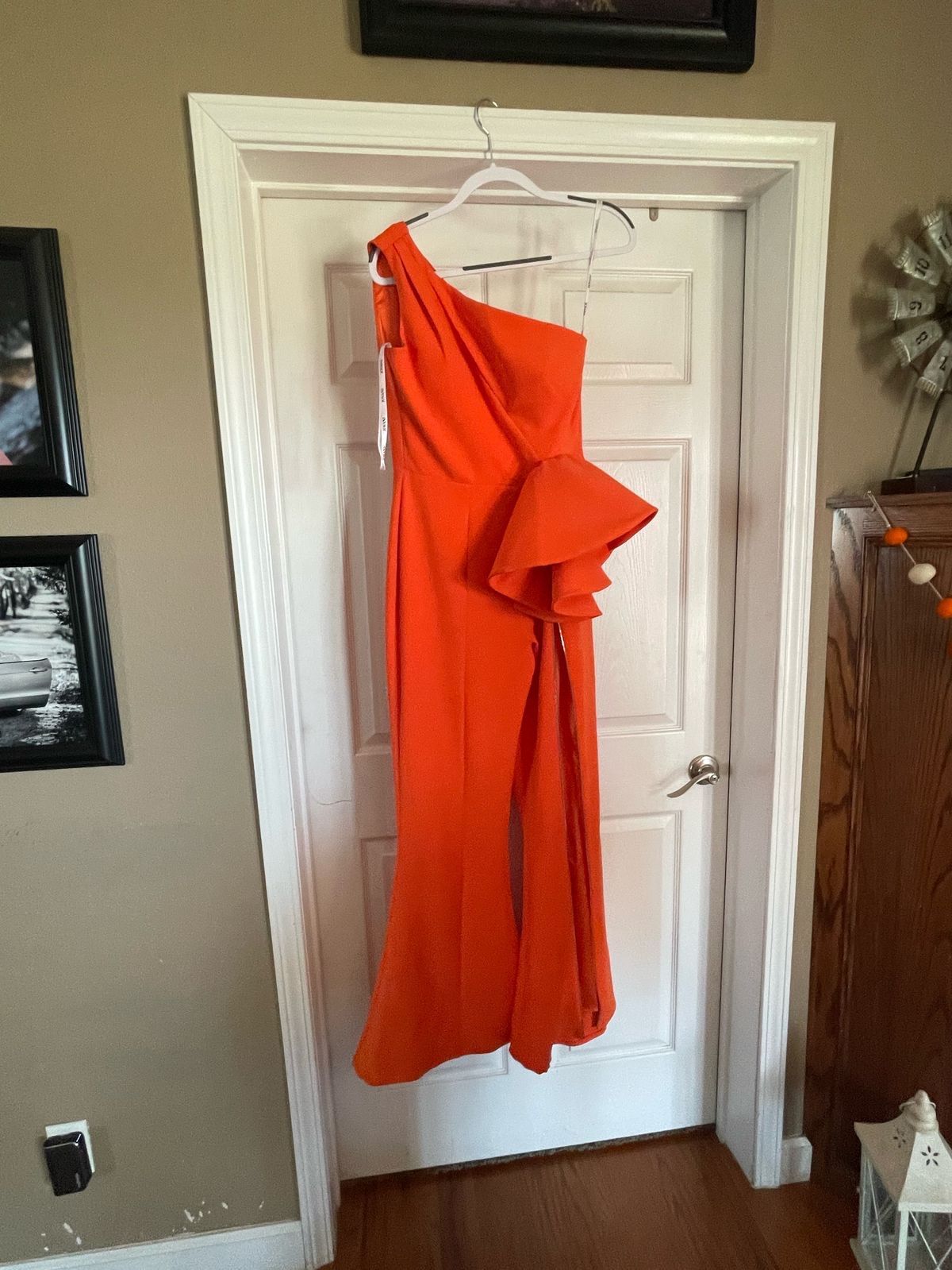 Jovani Size 6 Orange Formal Jumpsuit on Queenly