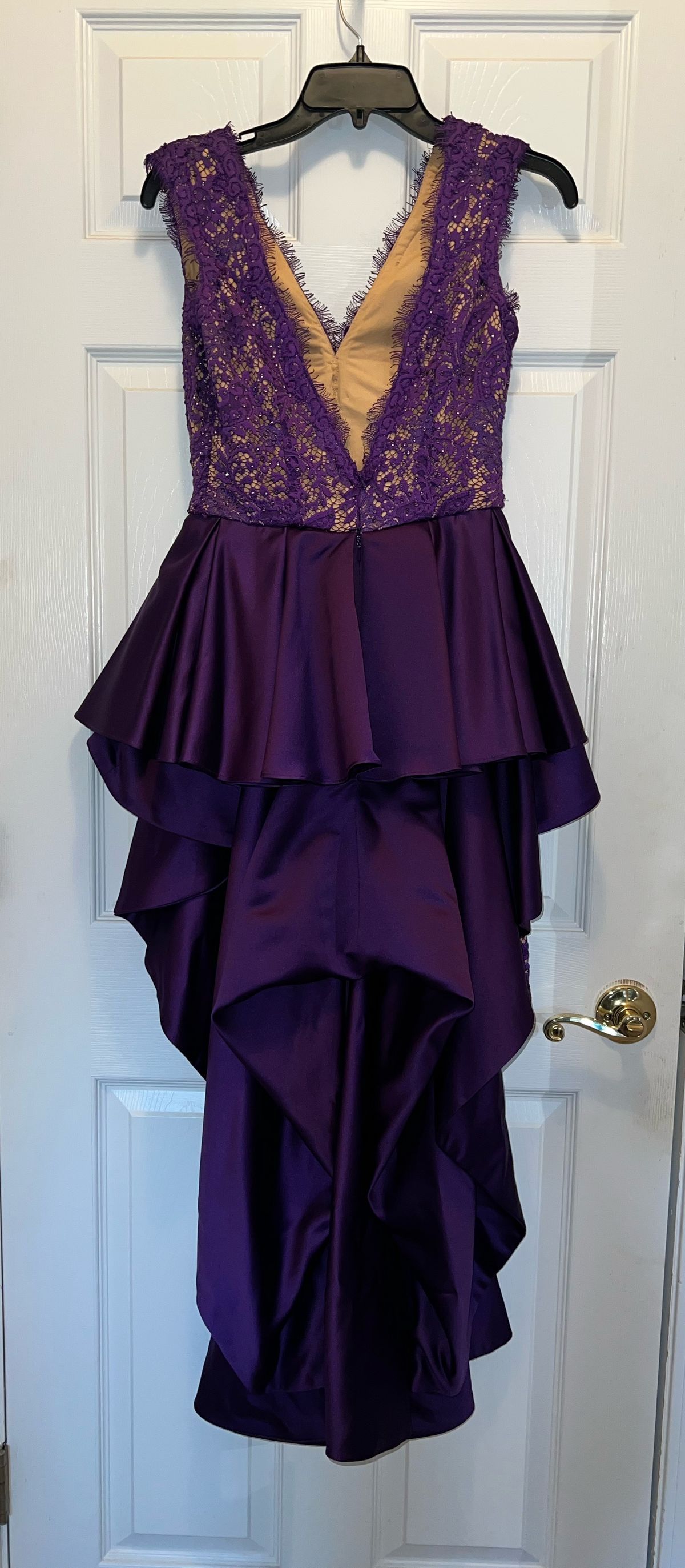 Jovani Size 6 Prom Plunge Lace Purple Dress With Train on Queenly
