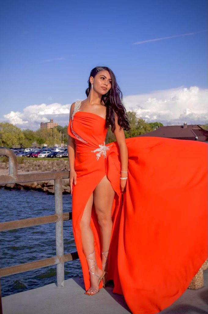 Valdrin Sahiti Size 2 Prom Orange Mermaid Dress on Queenly
