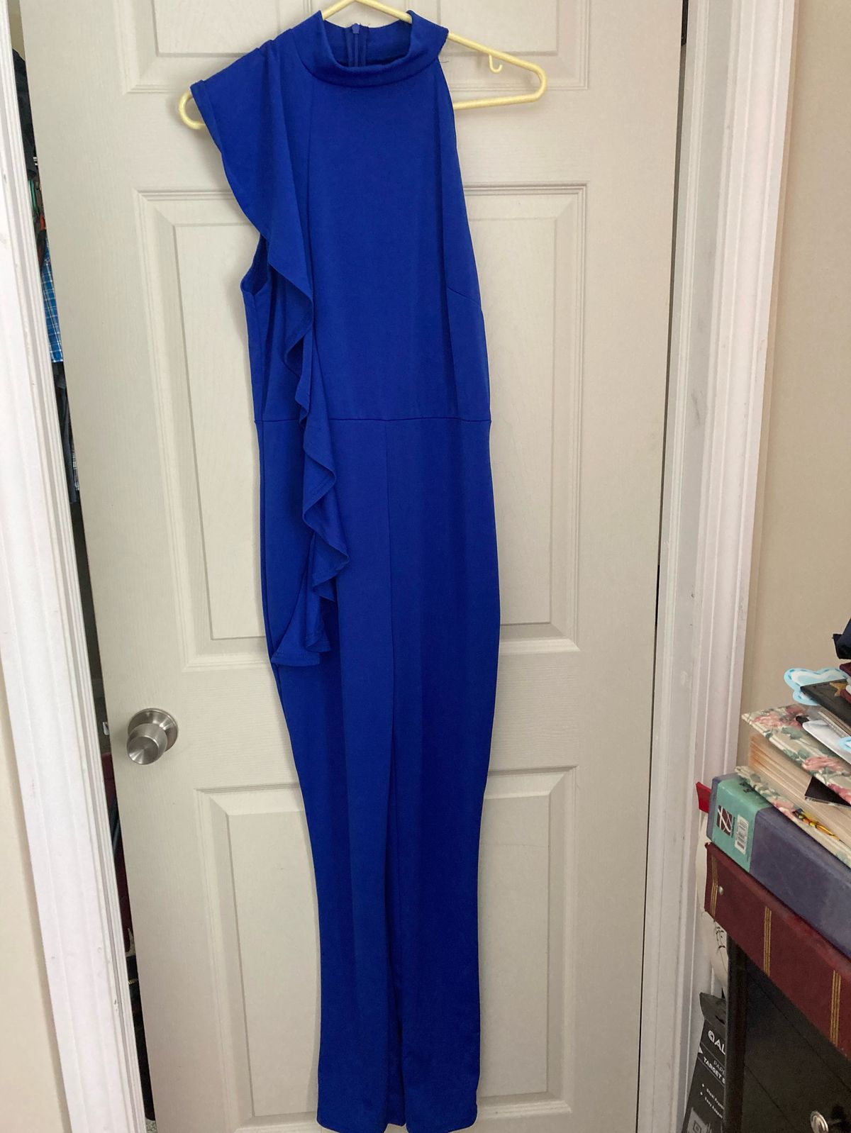 Size 14 High Neck Royal Blue Formal Jumpsuit on Queenly