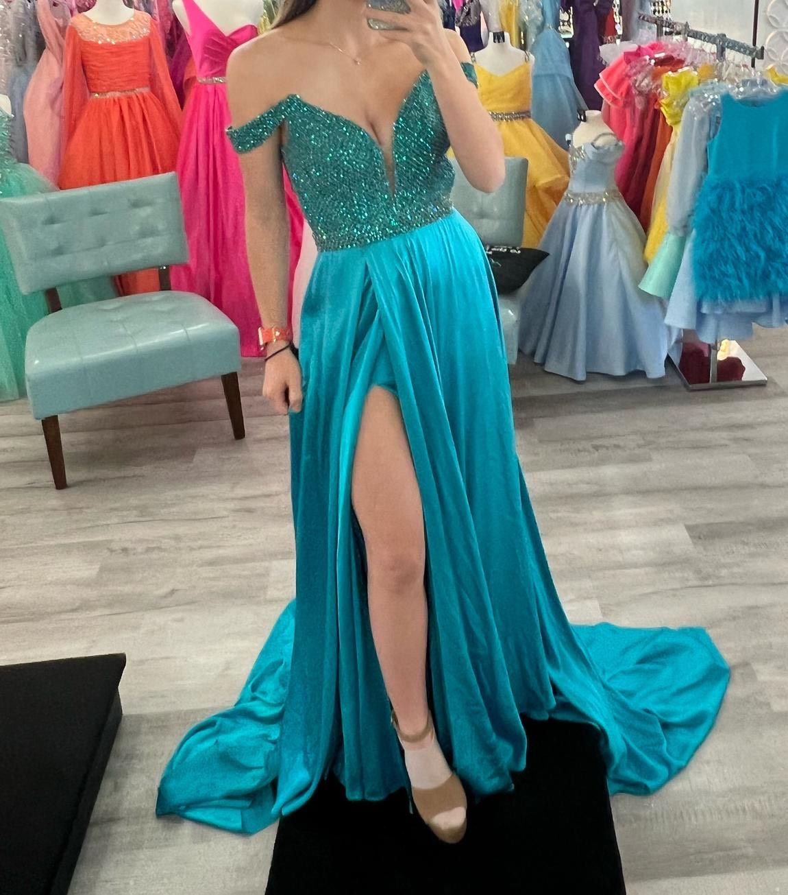 Style Couture Sherri Hill Size 6 Prom Plunge Satin Blue A-line Dress on Queenly