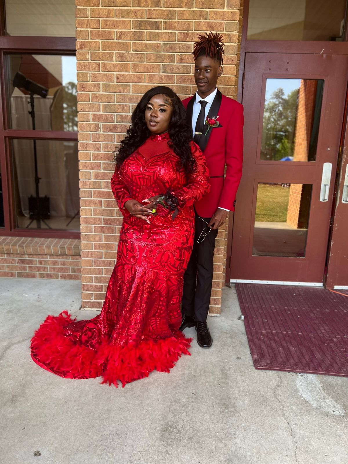 Plus Size 20 Prom Long Sleeve Red Mermaid Dress on Queenly