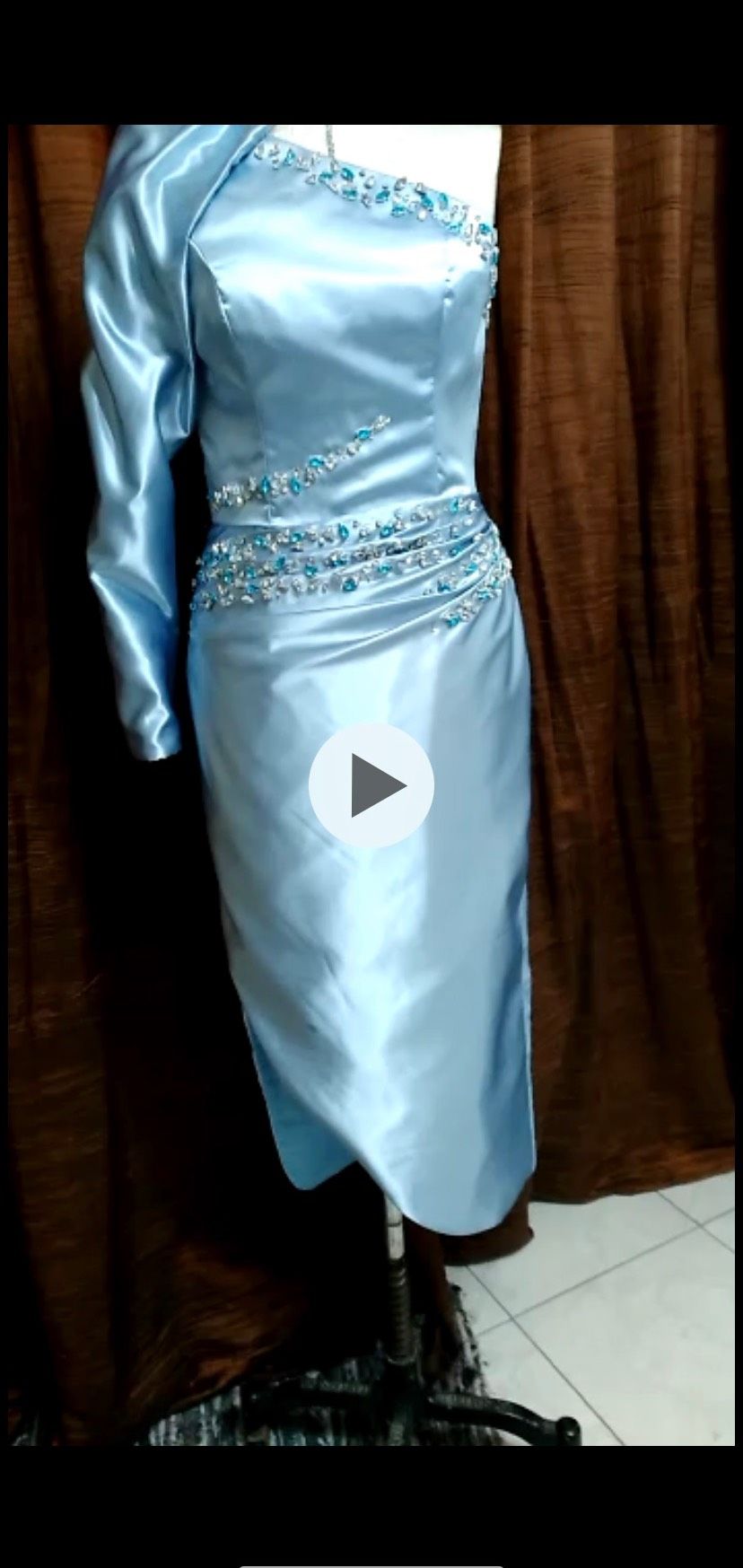 Size 0 Long Sleeve Sequined Light Blue Cocktail Dress on Queenly