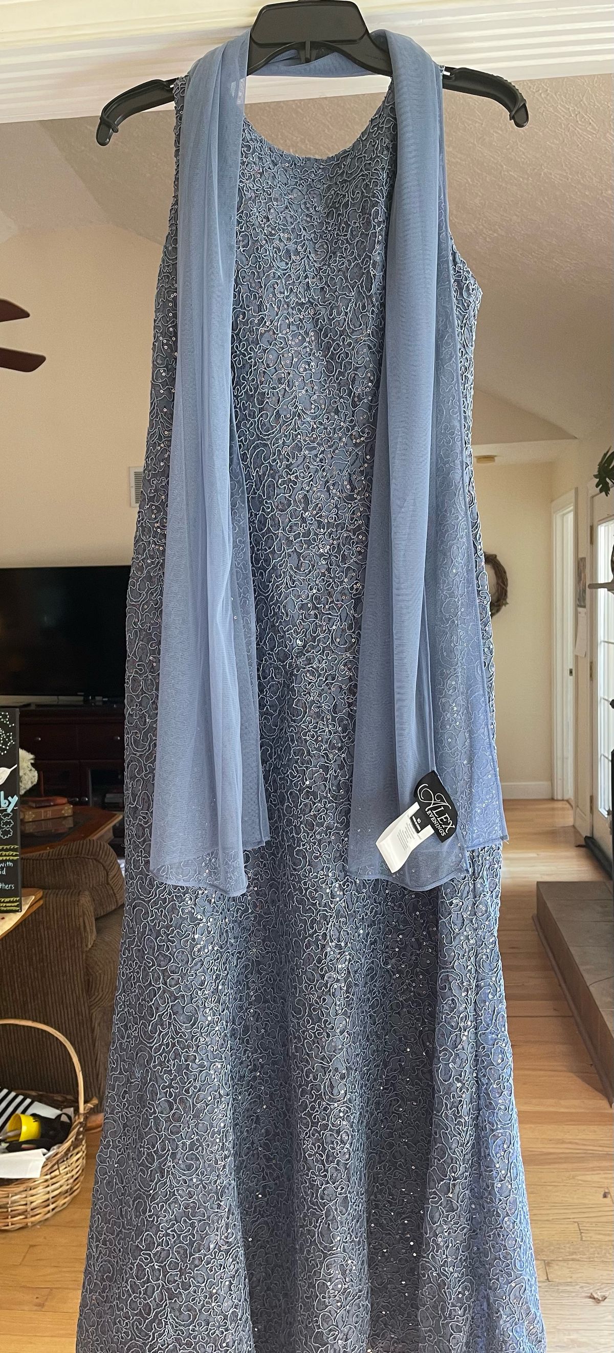 Alex Evenings Size 10 Sequined Blue Floor Length Maxi on Queenly