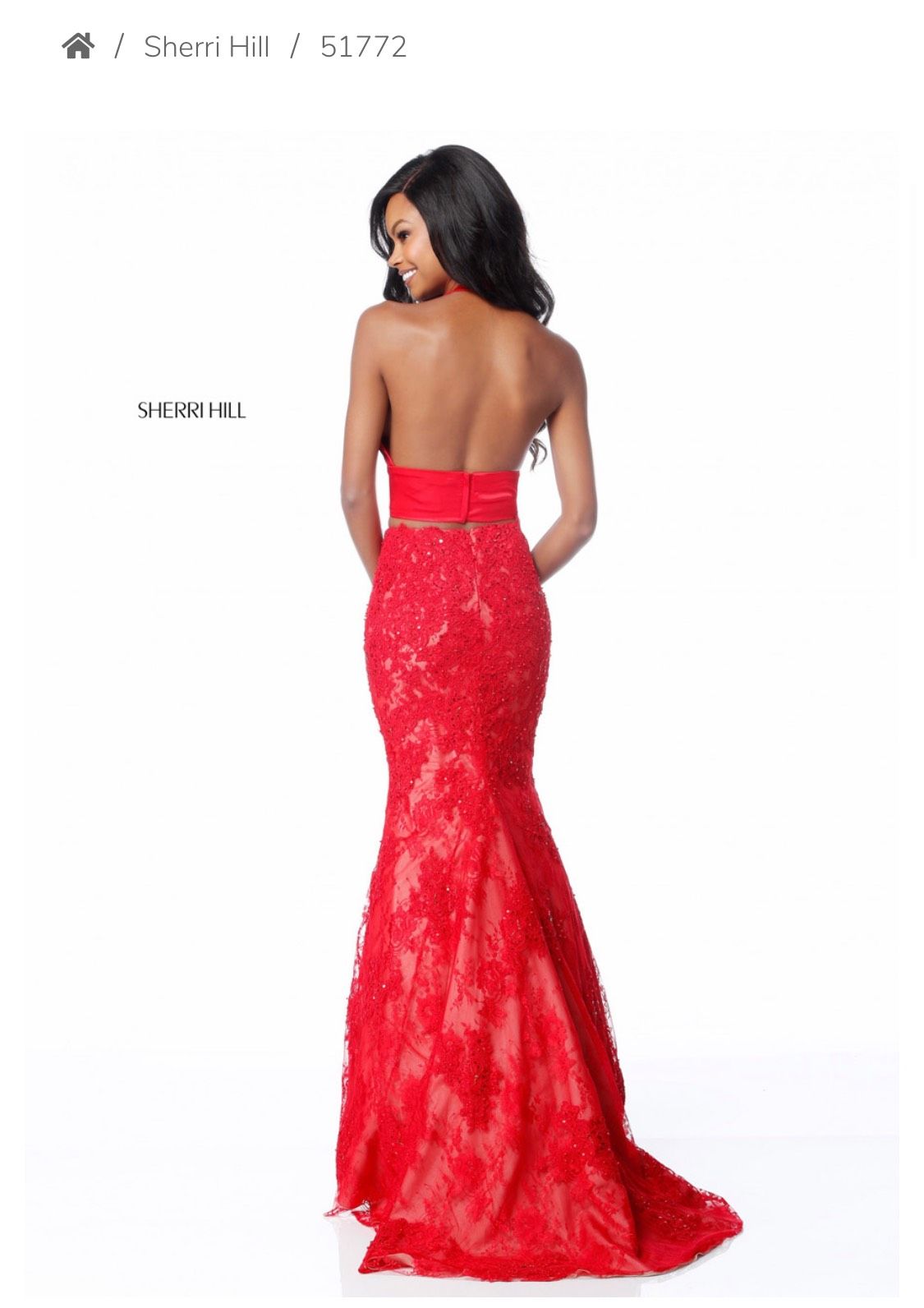 Sherri Hill Size 6 Prom Halter Lace Red Mermaid Dress on Queenly