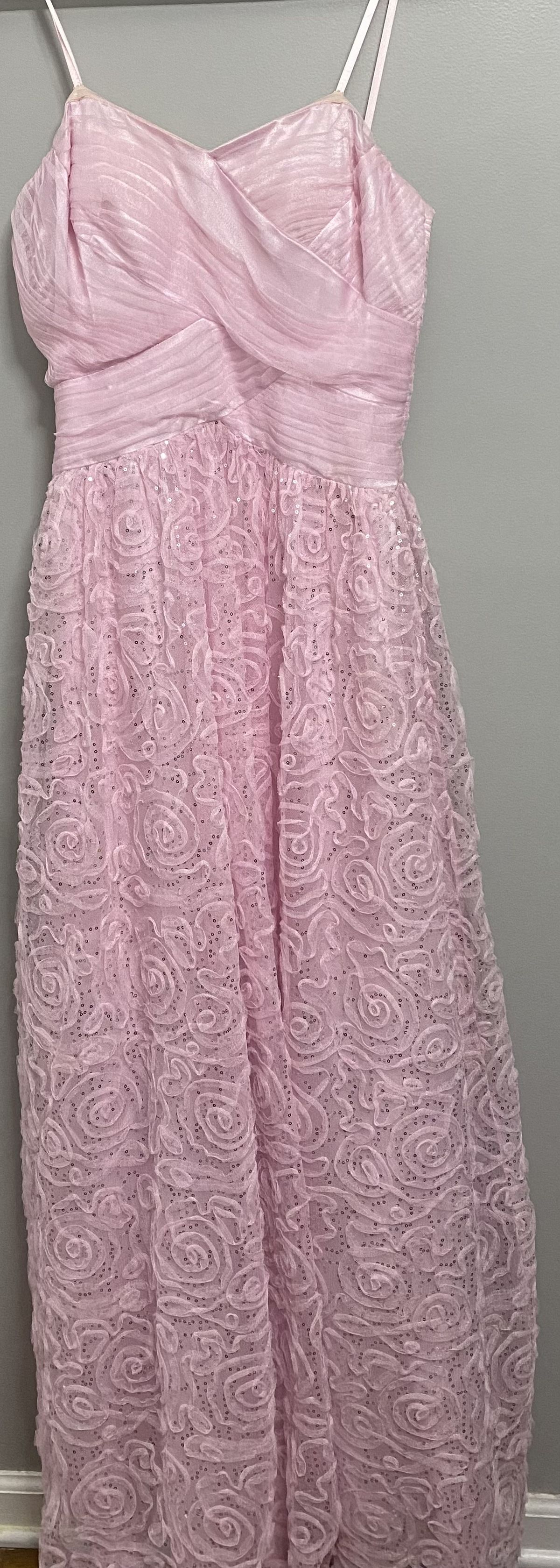 Size 12 Prom Lace Light Pink Floor Length Maxi on Queenly
