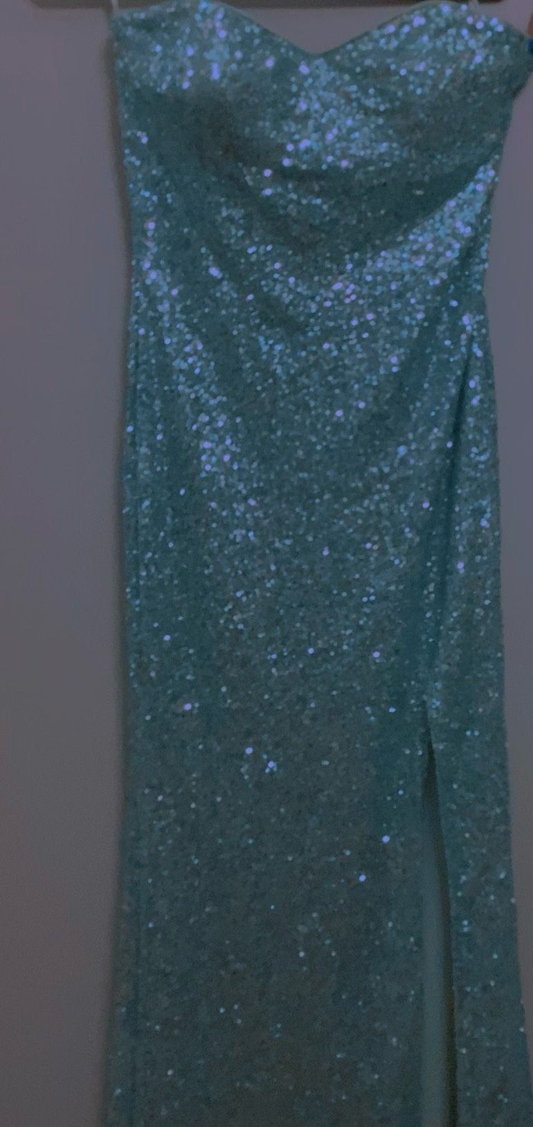 Size 12 Bridesmaid Sequined Blue Side Slit Dress on Queenly