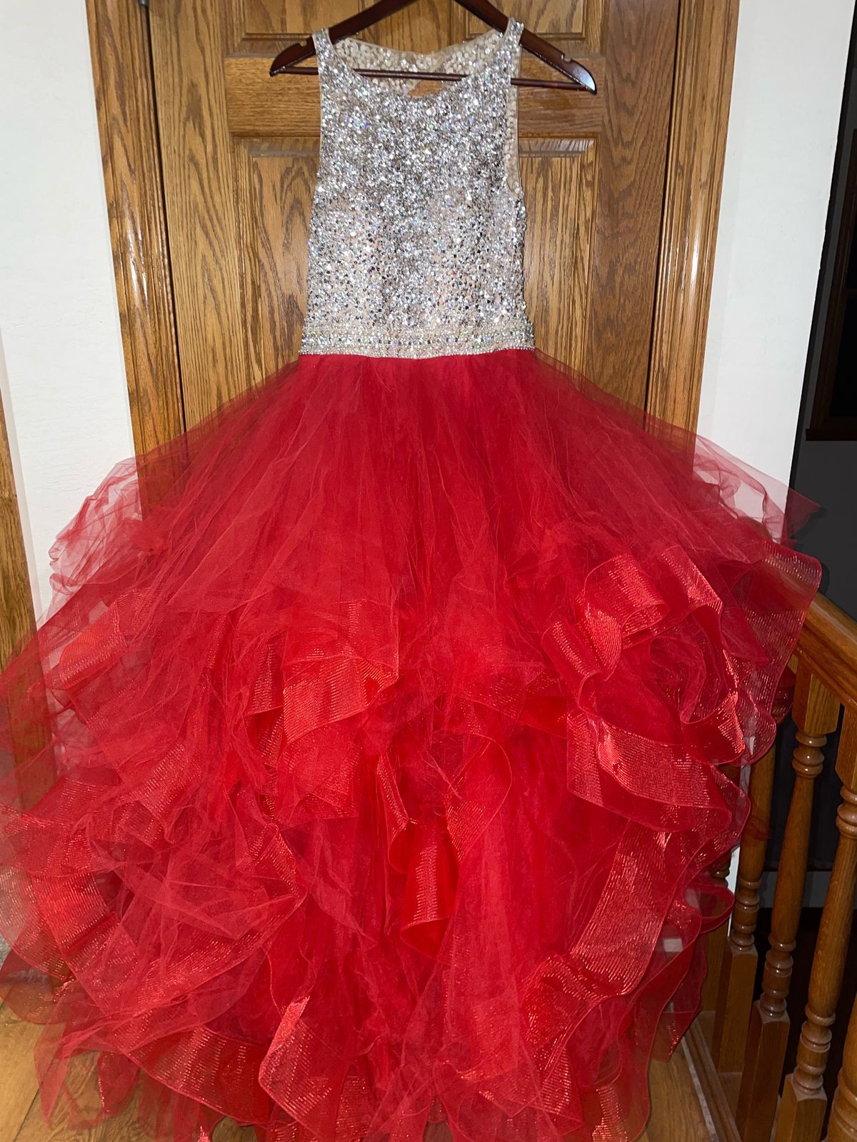 MoriLee Size 8 Sequined Red Ball Gown on Queenly
