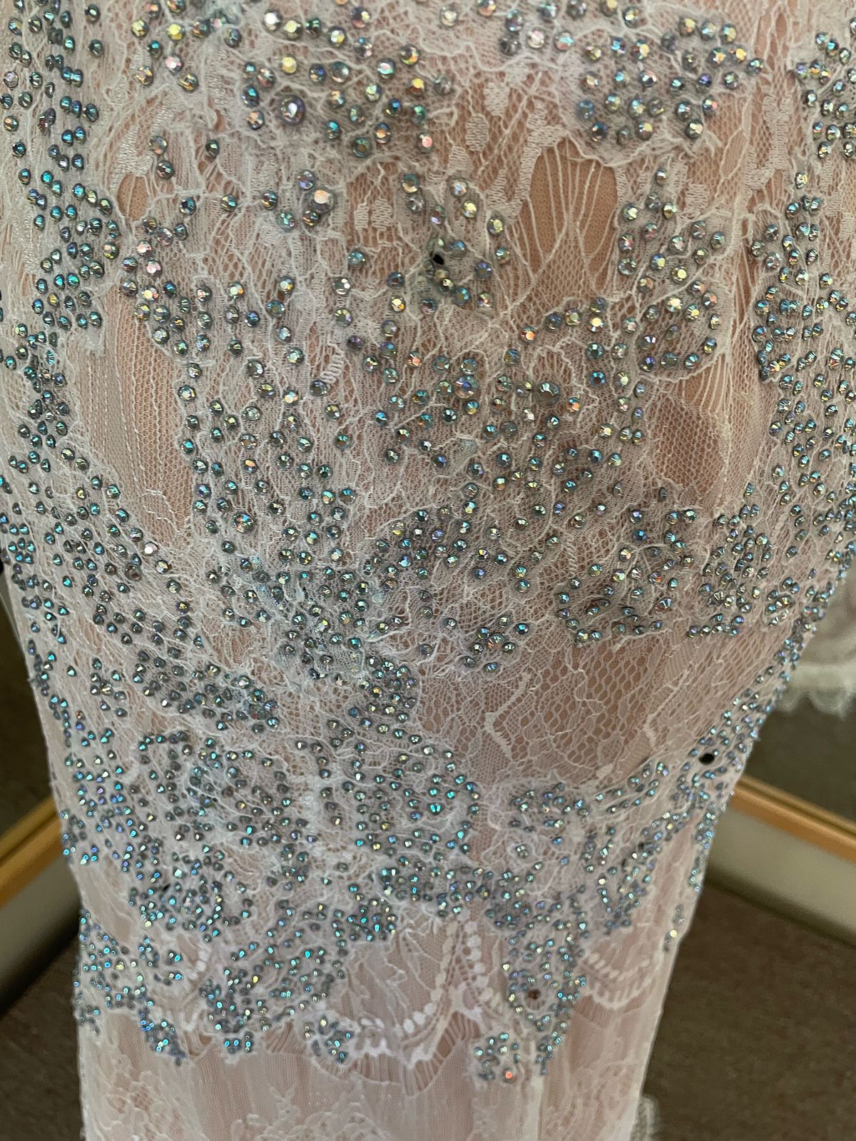 Stella Couture Size 4 Prom Lace Turquoise Nude Floor Length Maxi on Queenly