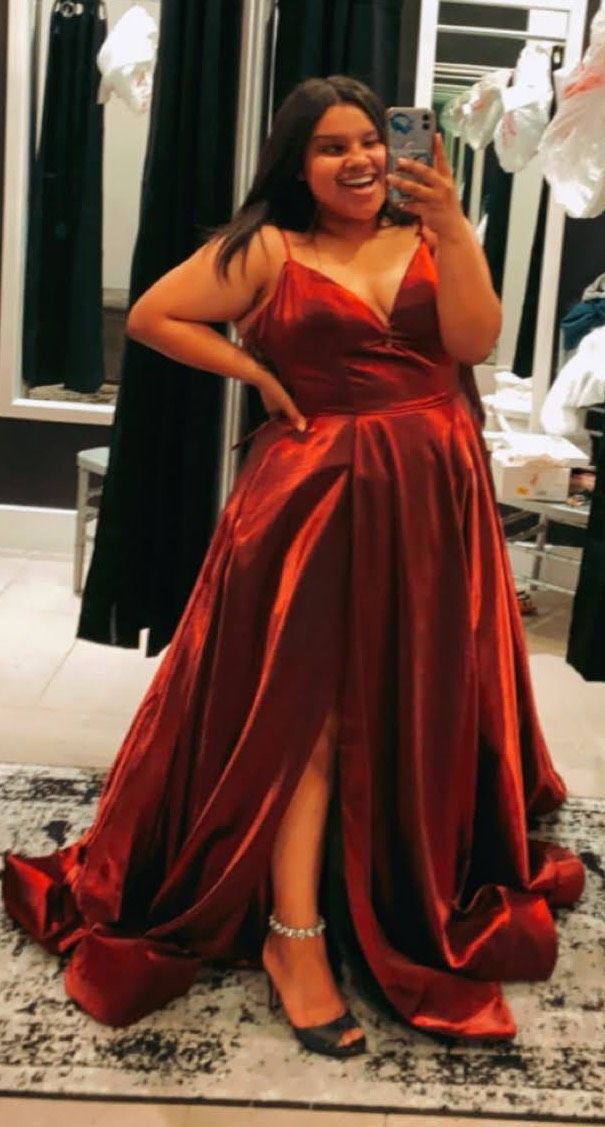 Sherri Hill Size 14 Plunge Satin Burgundy Red A-line Dress on Queenly
