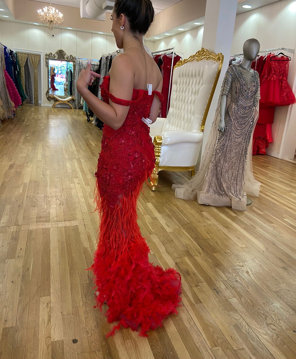 Olga Blanc Size 2 Off The Shoulder Red Side Slit Dress on Queenly