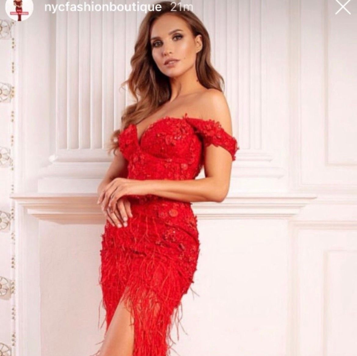 Olga Blanc Size 2 Off The Shoulder Red Side Slit Dress on Queenly
