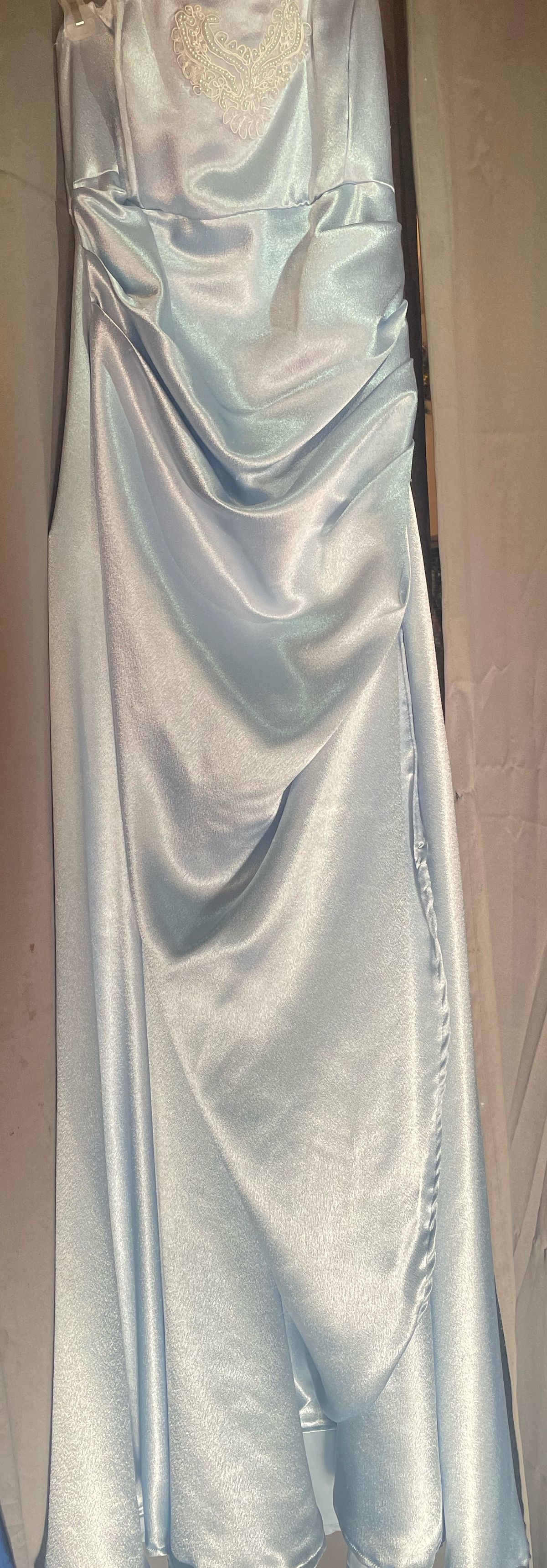 Size 4 Prom Strapless Sequined Light Blue Side Slit Dress on Queenly