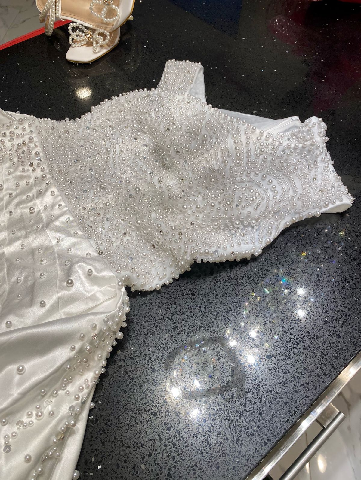 Size 4 Wedding Off The Shoulder Sequined White Mermaid Dress on Queenly