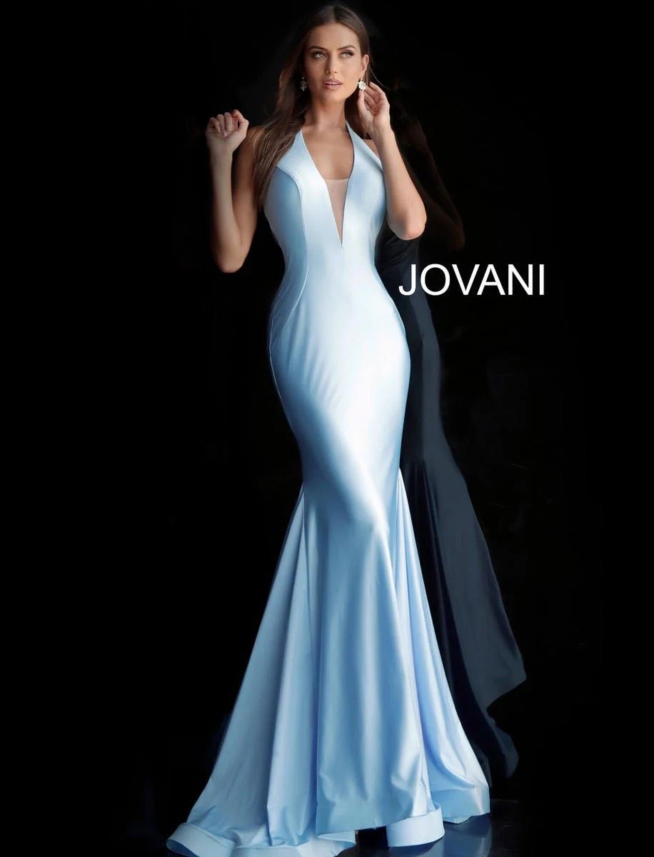 Jovani Size 0 Halter Blue Dress With Train on Queenly