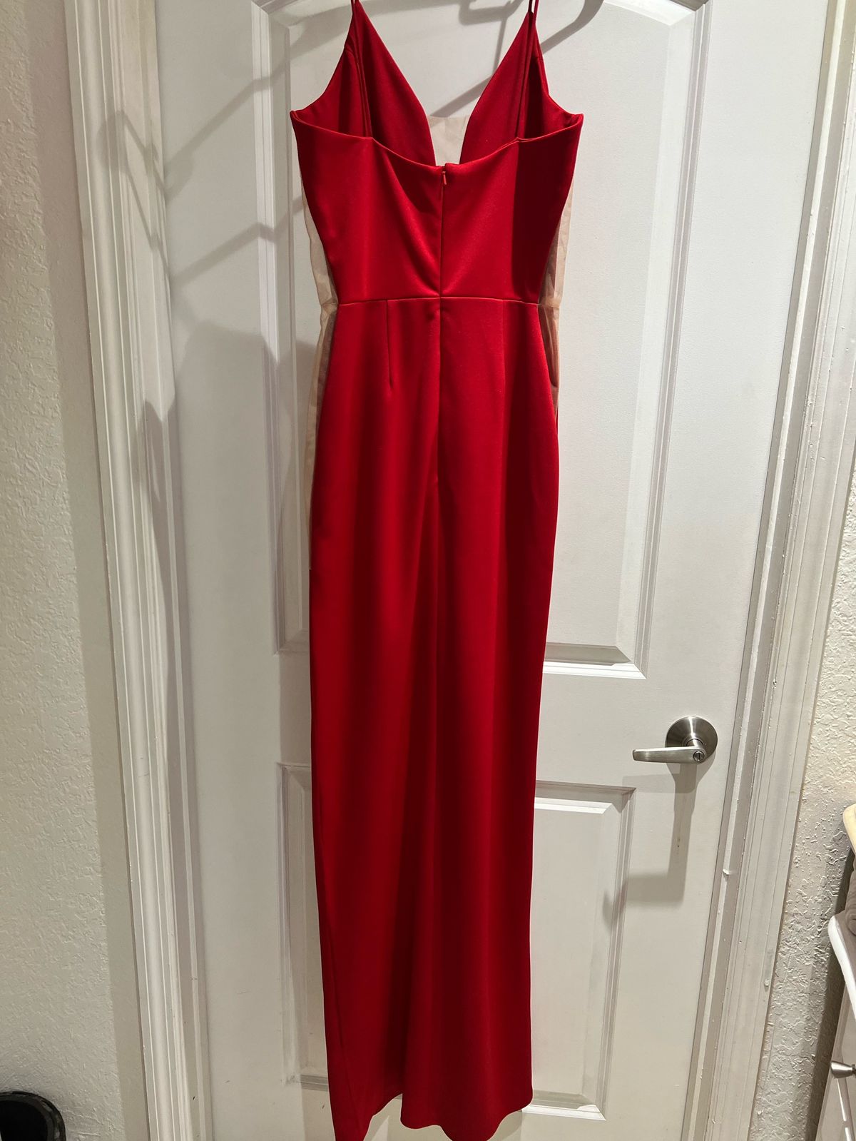 Fernando Wong Size 2 Prom Plunge Sheer Red Floor Length Maxi on Queenly