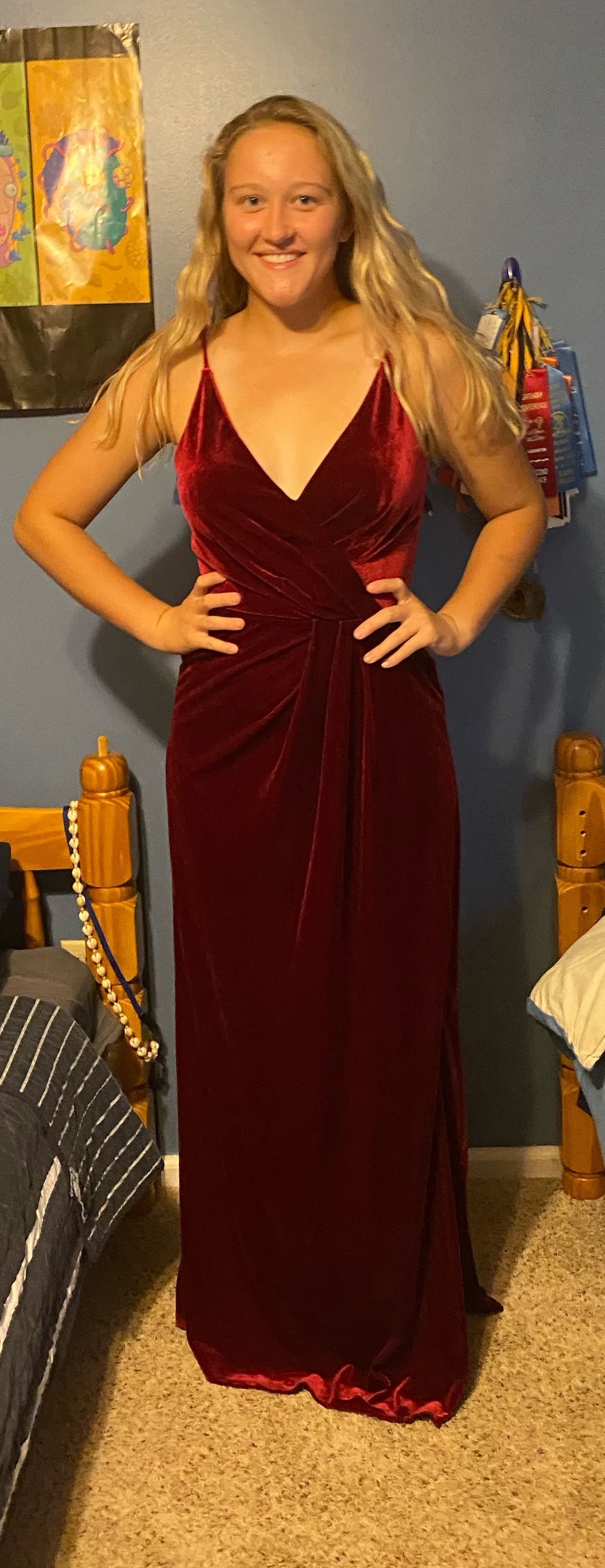 Size 4 Velvet Red Side Slit Dress on Queenly